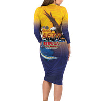 American Samoa Fautasi Family Matching Long Sleeve Bodycon Dress and Hawaiian Shirt Bald Eage and Sailfish with Kakau Motifs - Polynesian Pride
