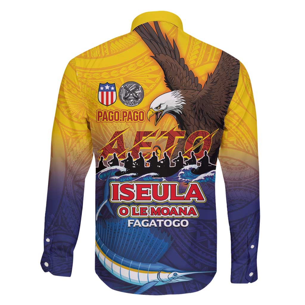 American Samoa Fautasi Family Matching Mermaid Dress and Hawaiian Shirt Bald Eage and Sailfish with Kakau Motifs - Polynesian Pride