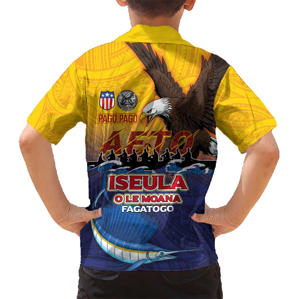 American Samoa Fautasi Family Matching Short Sleeve Bodycon Dress and Hawaiian Shirt Bald Eage and Sailfish with Kakau Motifs - Polynesian Pride