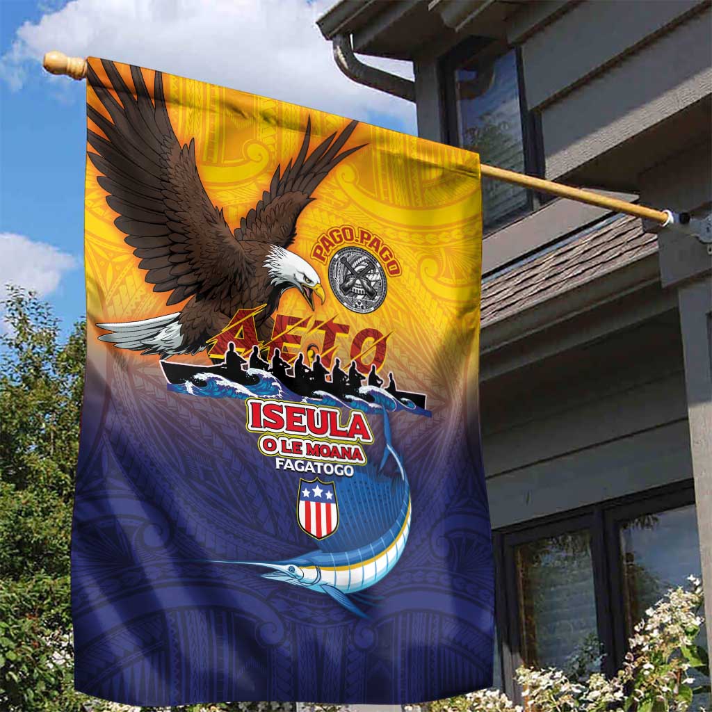 American Samoa Fautasi Garden Flag Bald Eage and Sailfish with Kakau Motifs LT03 - Polynesian Pride