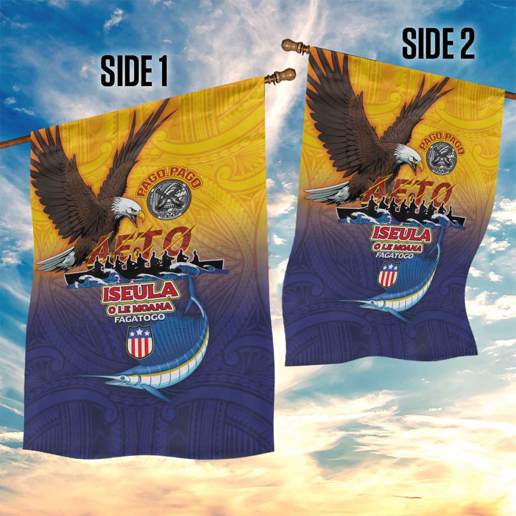 American Samoa Fautasi Garden Flag Bald Eage and Sailfish with Kakau Motifs LT03 - Polynesian Pride