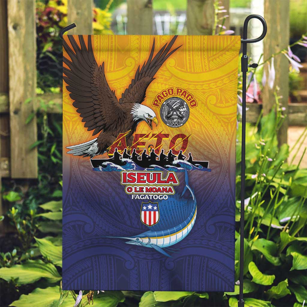 American Samoa Fautasi Garden Flag Bald Eage and Sailfish with Kakau Motifs LT03 Garden Flag Yellow - Polynesian Pride