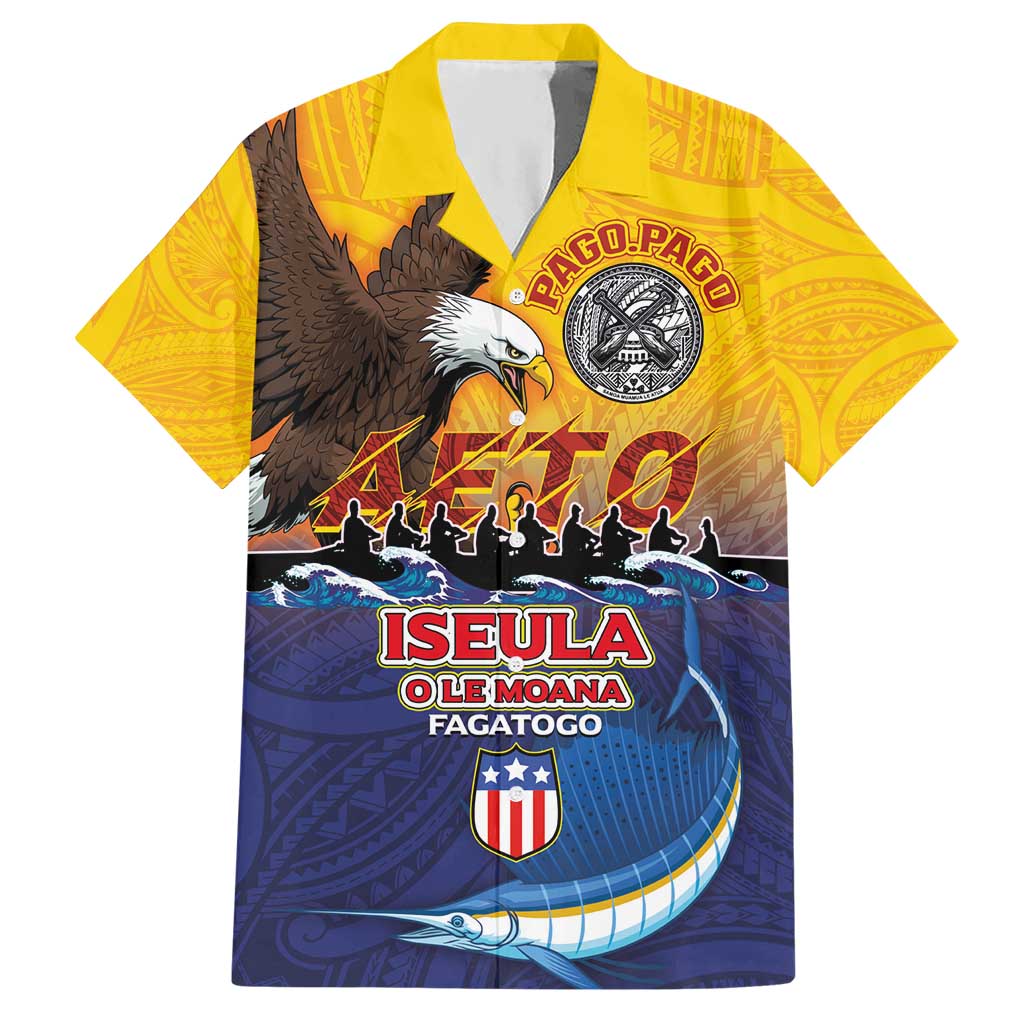 American Samoa Fautasi Hawaiian Shirt Bald Eage and Sailfish with Kakau Motifs LT03 Yellow - Polynesian Pride