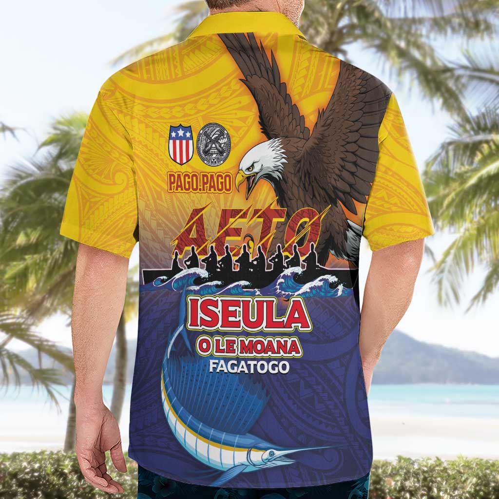 American Samoa Fautasi Hawaiian Shirt Bald Eage and Sailfish with Kakau Motifs - Polynesian Pride