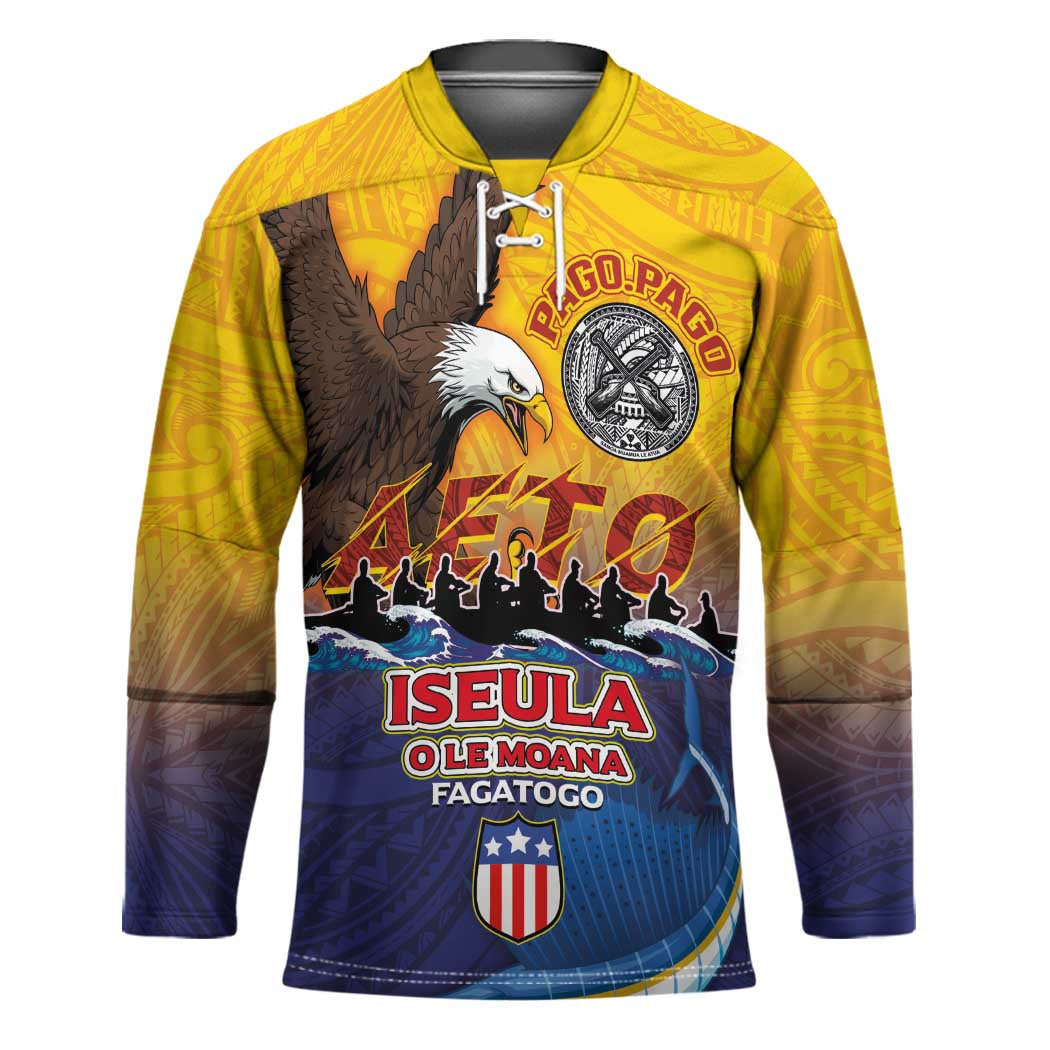 American Samoa Fautasi Hockey Jersey Bald Eage and Sailfish with Kakau Motifs - Polynesian Pride