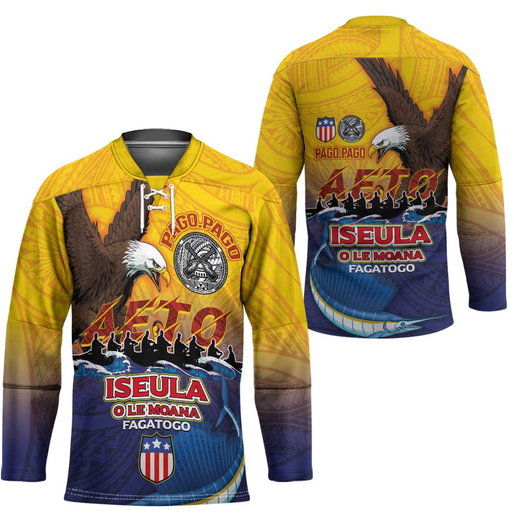American Samoa Fautasi Hockey Jersey Bald Eage and Sailfish with Kakau Motifs - Polynesian Pride