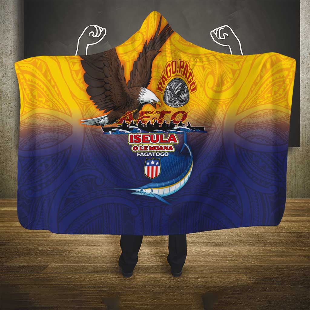 American Samoa Fautasi Hooded Blanket Bald Eage and Sailfish with Kakau Motifs LT03 - Polynesian Pride