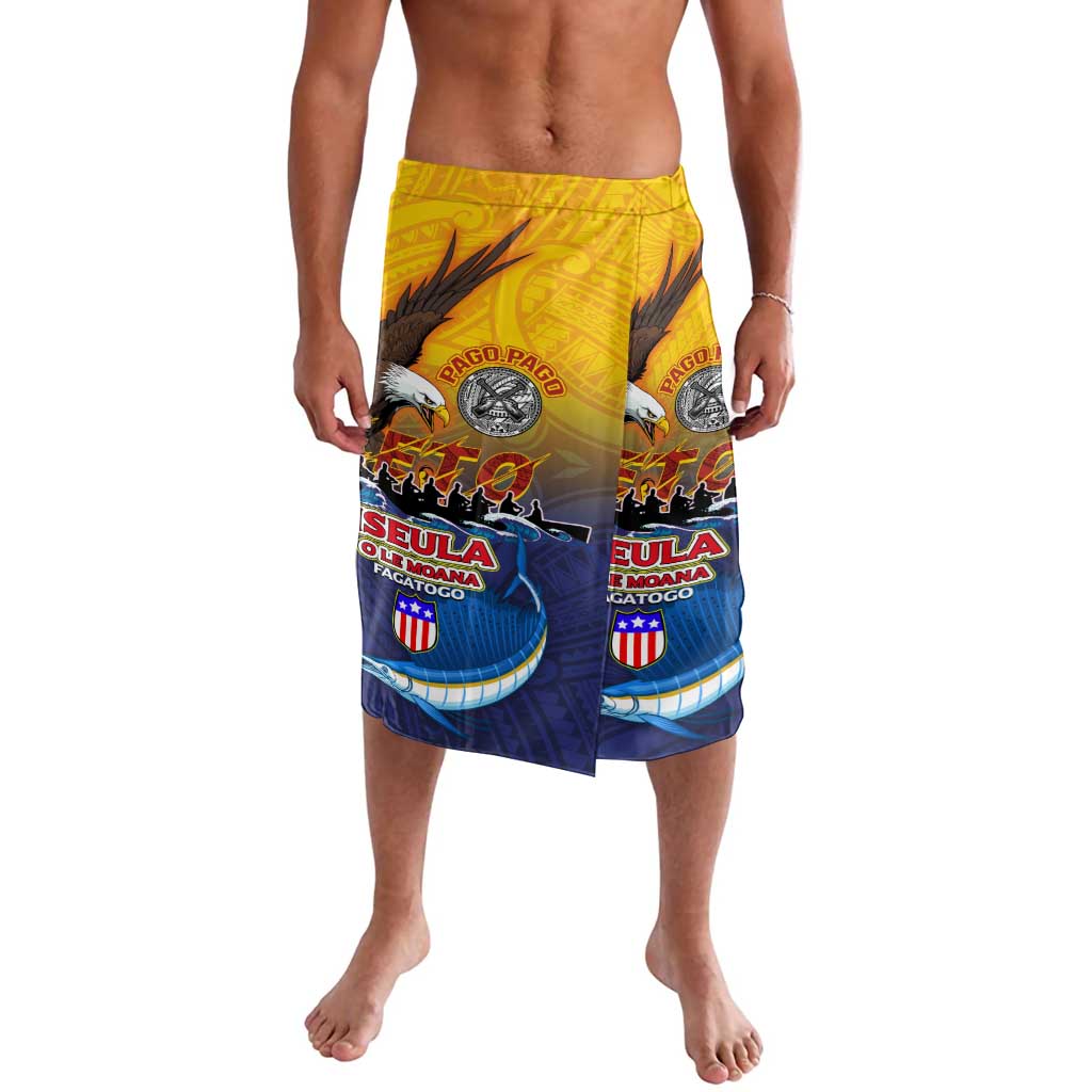 American Samoa Fautasi Lavalava Bald Eage and Sailfish with Kakau Motifs LT03 Yellow - Polynesian Pride