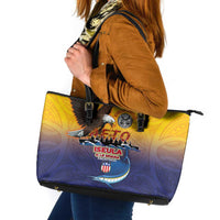 American Samoa Fautasi Leather Tote Bag Bald Eage and Sailfish with Kakau Motifs LT03 Yellow - Polynesian Pride