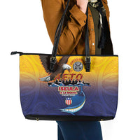 American Samoa Fautasi Leather Tote Bag Bald Eage and Sailfish with Kakau Motifs LT03 - Polynesian Pride