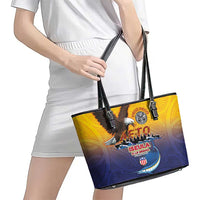 American Samoa Fautasi Leather Tote Bag Bald Eage and Sailfish with Kakau Motifs LT03 - Polynesian Pride