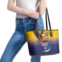 American Samoa Fautasi Leather Tote Bag Bald Eage and Sailfish with Kakau Motifs LT03 - Polynesian Pride