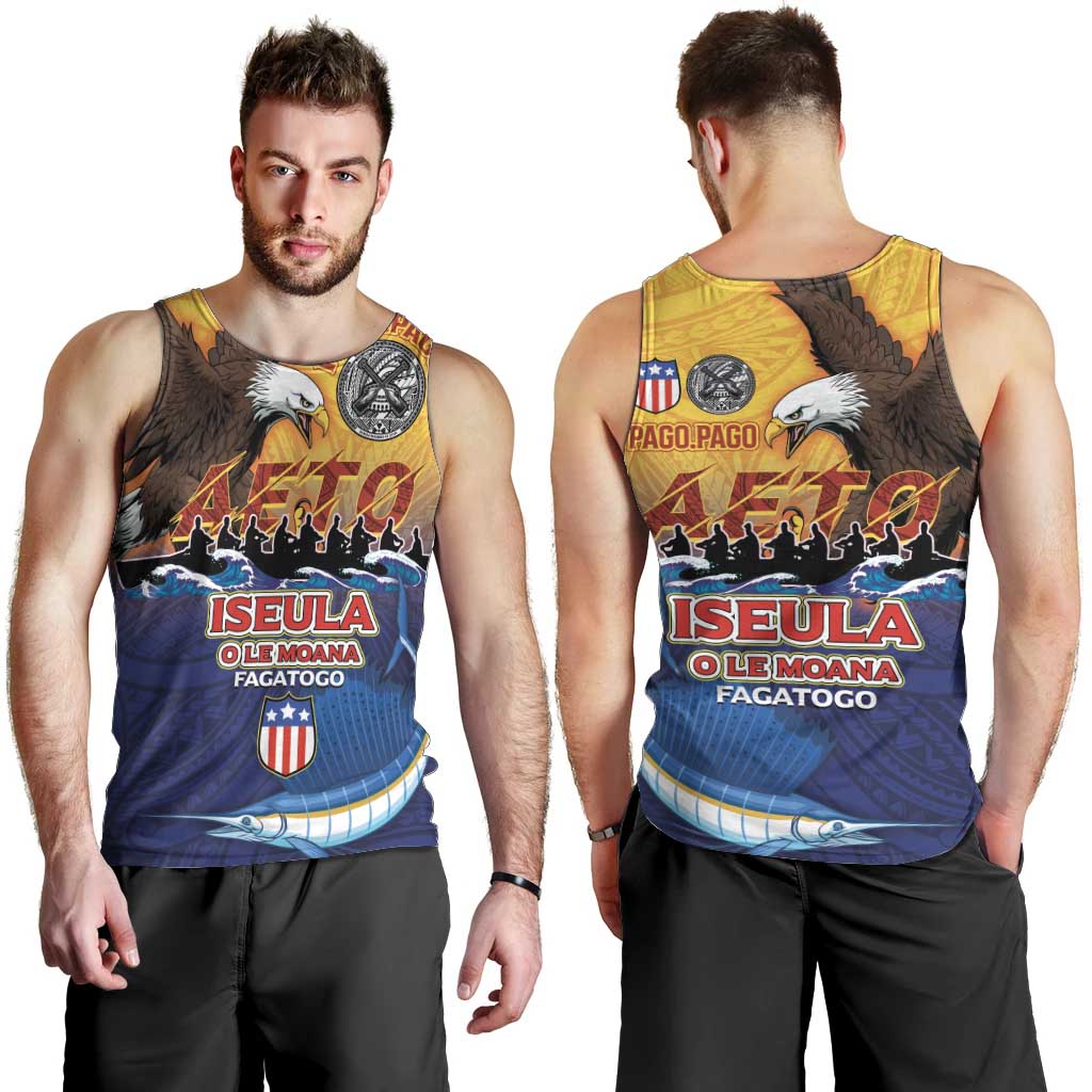 American Samoa Fautasi Men Tank Top Bald Eage and Sailfish with Kakau Motifs LT03 - Polynesian Pride