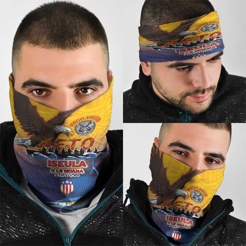 American Samoa Fautasi Neck Gaiter Bald Eage and Sailfish with Kakau Motifs - Polynesian Pride
