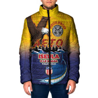 American Samoa Fautasi Padded Jacket Bald Eage and Sailfish with Kakau Motifs LT03 Men Yellow - Polynesian Pride