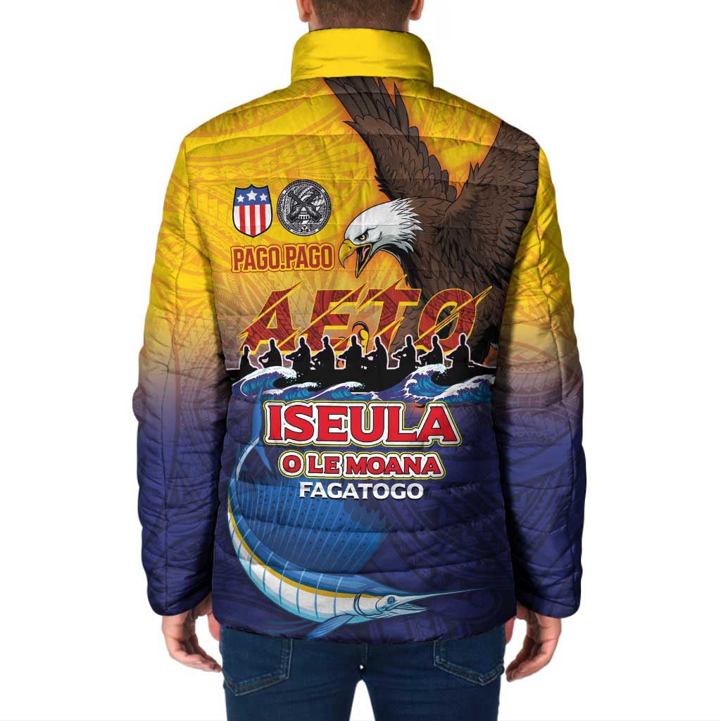 American Samoa Fautasi Padded Jacket Bald Eage and Sailfish with Kakau Motifs LT03 - Polynesian Pride