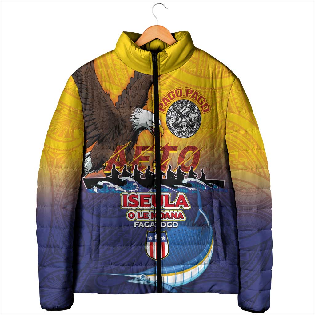 American Samoa Fautasi Padded Jacket Bald Eage and Sailfish with Kakau Motifs LT03 - Polynesian Pride