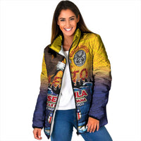American Samoa Fautasi Padded Jacket Bald Eage and Sailfish with Kakau Motifs LT03 Women Yellow - Polynesian Pride