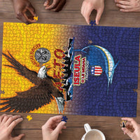 American Samoa Fautasi Puzzle Bald Eage and Sailfish with Kakau Motifs - Polynesian Pride