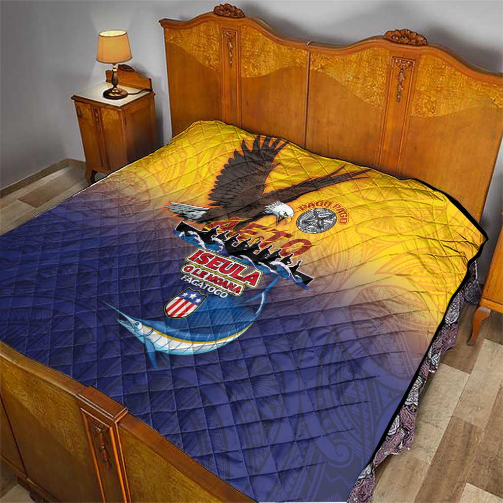 American Samoa Fautasi Quilt Bald Eage and Sailfish with Kakau Motifs LT03 - Polynesian Pride