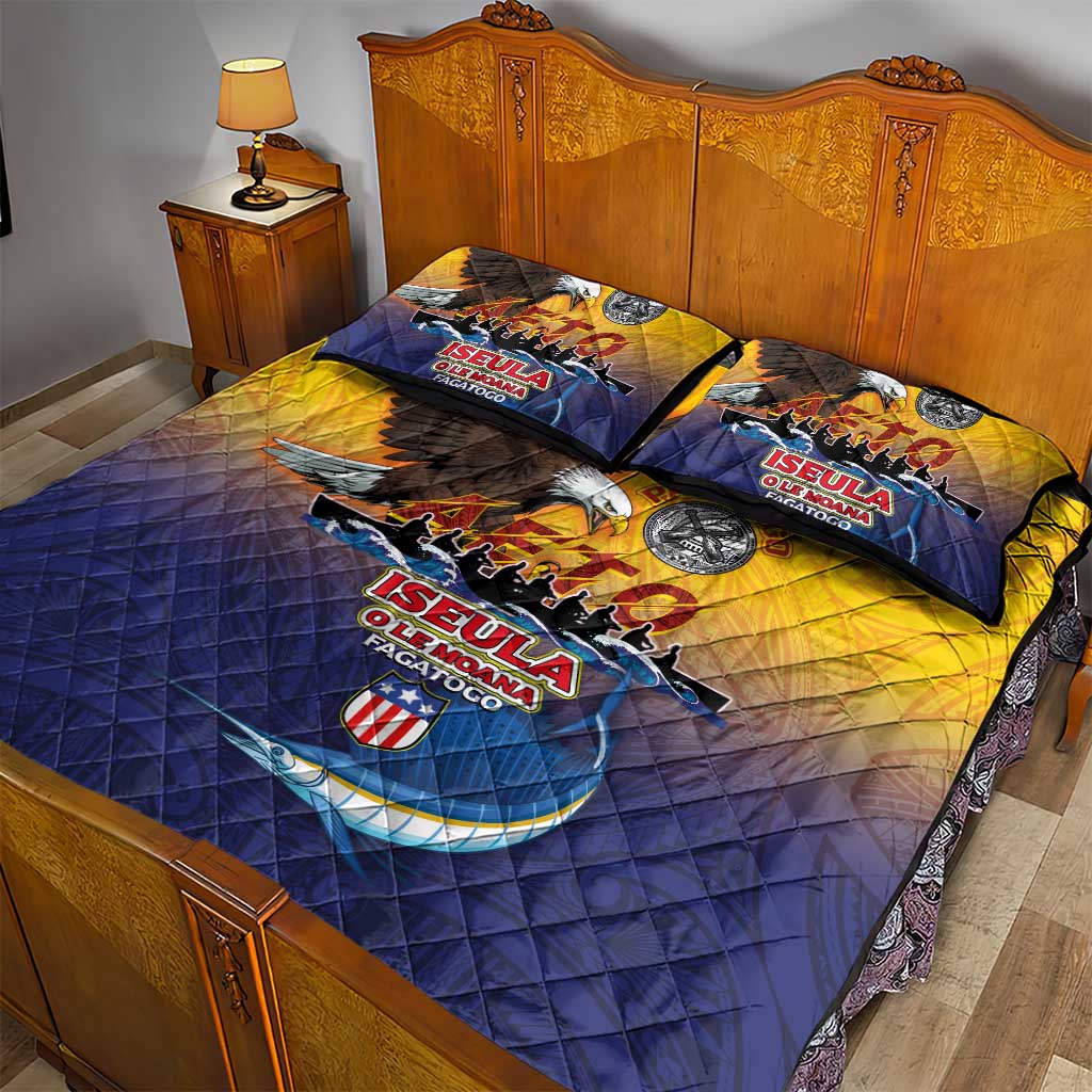 American Samoa Fautasi Quilt Bed Set Bald Eage and Sailfish with Kakau Motifs LT03 - Polynesian Pride