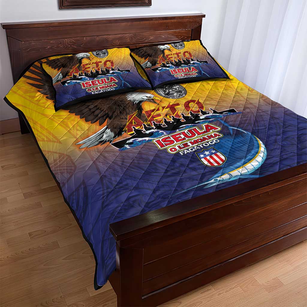 American Samoa Fautasi Quilt Bed Set Bald Eage and Sailfish with Kakau Motifs LT03 - Polynesian Pride