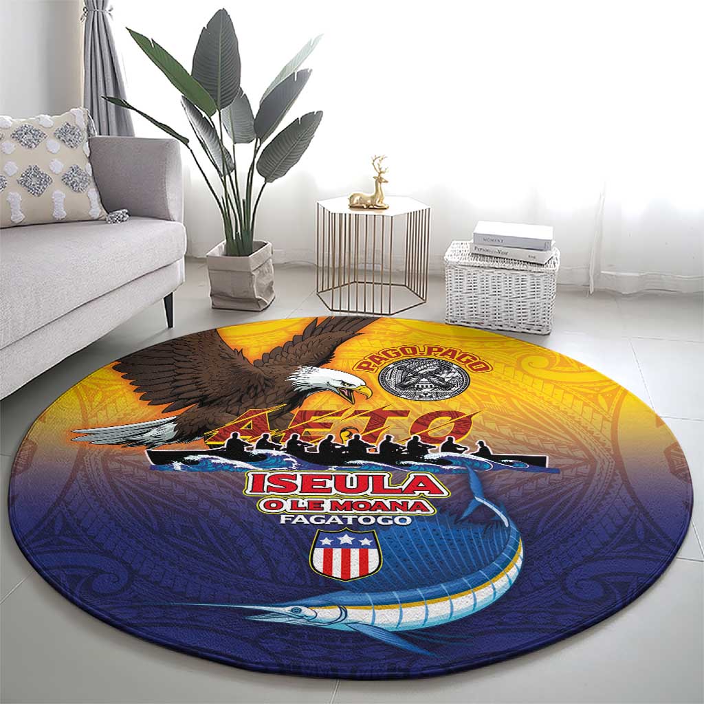 American Samoa Fautasi Round Carpet Bald Eage and Sailfish with Kakau Motifs LT03 - Polynesian Pride