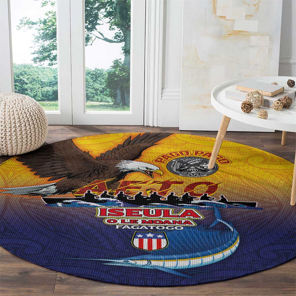 American Samoa Fautasi Round Carpet Bald Eage and Sailfish with Kakau Motifs LT03 - Polynesian Pride