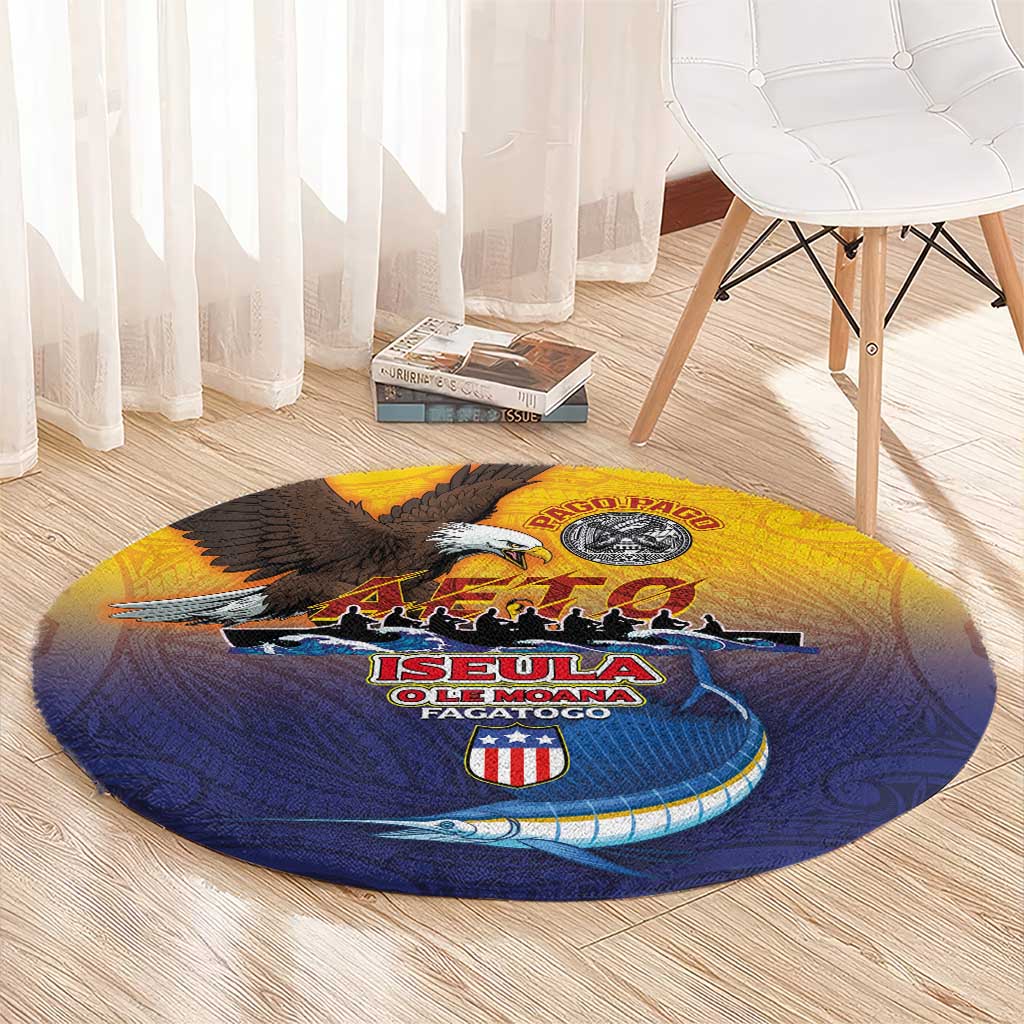 American Samoa Fautasi Round Carpet Bald Eage and Sailfish with Kakau Motifs LT03 - Polynesian Pride