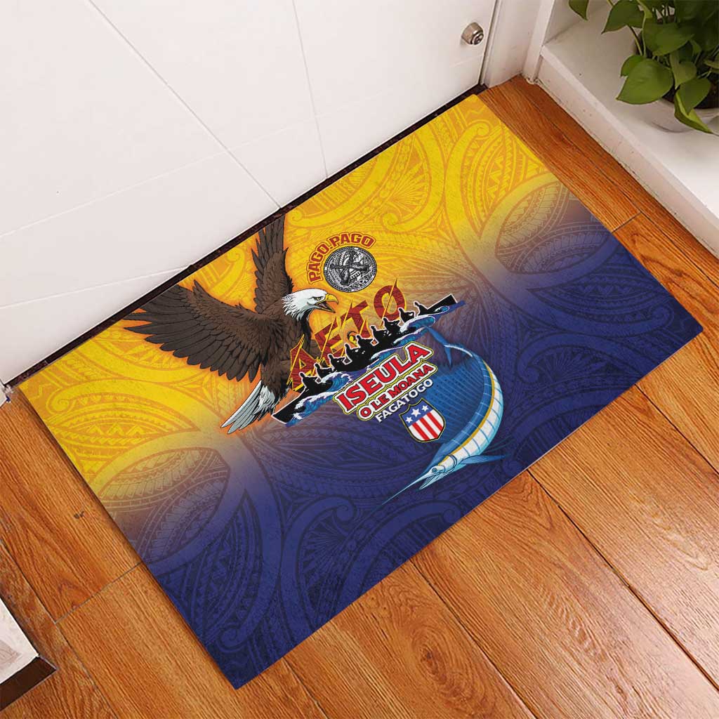 American Samoa Fautasi Rubber Doormat Bald Eage and Sailfish with Kakau Motifs LT03 - Polynesian Pride