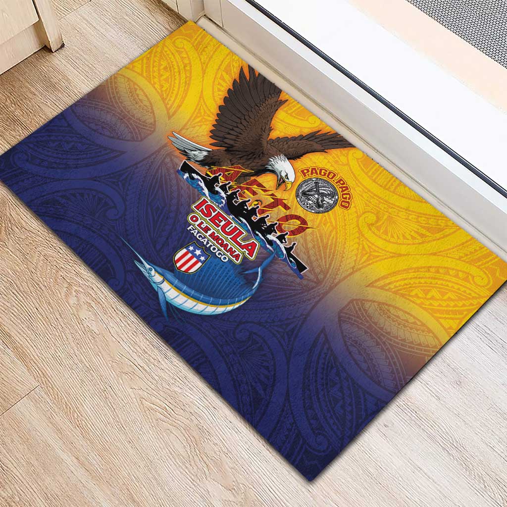 American Samoa Fautasi Rubber Doormat Bald Eage and Sailfish with Kakau Motifs LT03 - Polynesian Pride