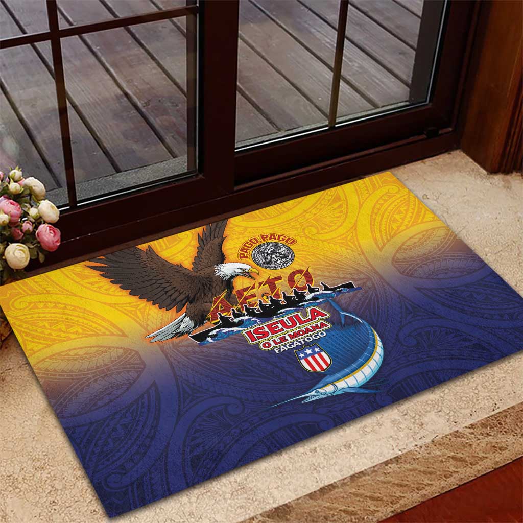 American Samoa Fautasi Rubber Doormat Bald Eage and Sailfish with Kakau Motifs LT03 - Polynesian Pride