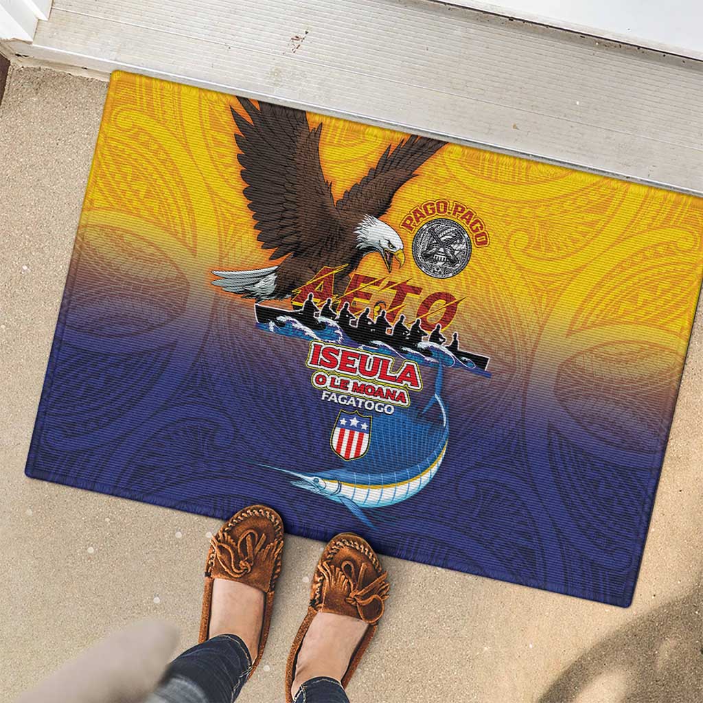 American Samoa Fautasi Rubber Doormat Bald Eage and Sailfish with Kakau Motifs LT03 - Polynesian Pride