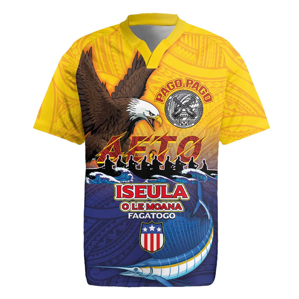 American Samoa Fautasi Rugby Jersey Bald Eage and Sailfish with Kakau Motifs - Polynesian Pride