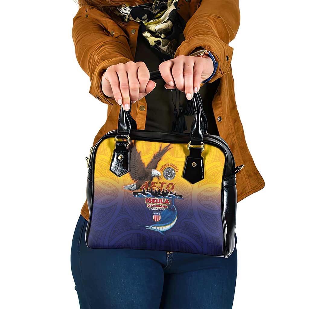 American Samoa Fautasi Shoulder Handbag Bald Eage and Sailfish with Kakau Motifs LT03 One Size Yellow - Polynesian Pride