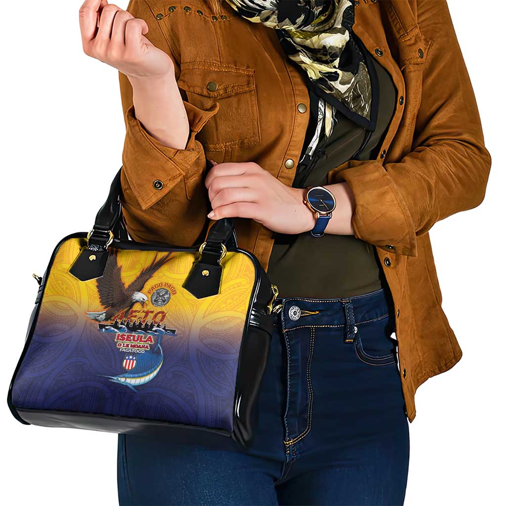 American Samoa Fautasi Shoulder Handbag Bald Eage and Sailfish with Kakau Motifs - Polynesian Pride