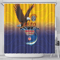 American Samoa Fautasi Shower Curtain Bald Eage and Sailfish with Kakau Motifs LT03 - Polynesian Pride