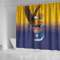 American Samoa Fautasi Shower Curtain Bald Eage and Sailfish with Kakau Motifs LT03 - Polynesian Pride