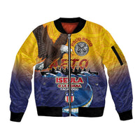 American Samoa Fautasi Sleeve Zip Bomber Jacket Bald Eage and Sailfish with Kakau Motifs LT03 Unisex Yellow - Polynesian Pride
