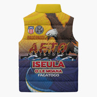 American Samoa Fautasi Sleeveless Puffer Jacket Bald Eage and Sailfish with Kakau Motifs - Polynesian Pride