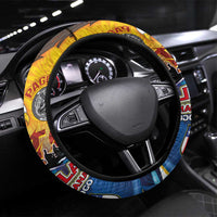 American Samoa Fautasi Steering Wheel Cover Bald Eage and Sailfish with Kakau Motifs LT03 Universal Fit Yellow - Polynesian Pride