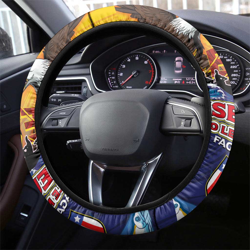 American Samoa Fautasi Steering Wheel Cover Bald Eage and Sailfish with Kakau Motifs LT03 - Polynesian Pride