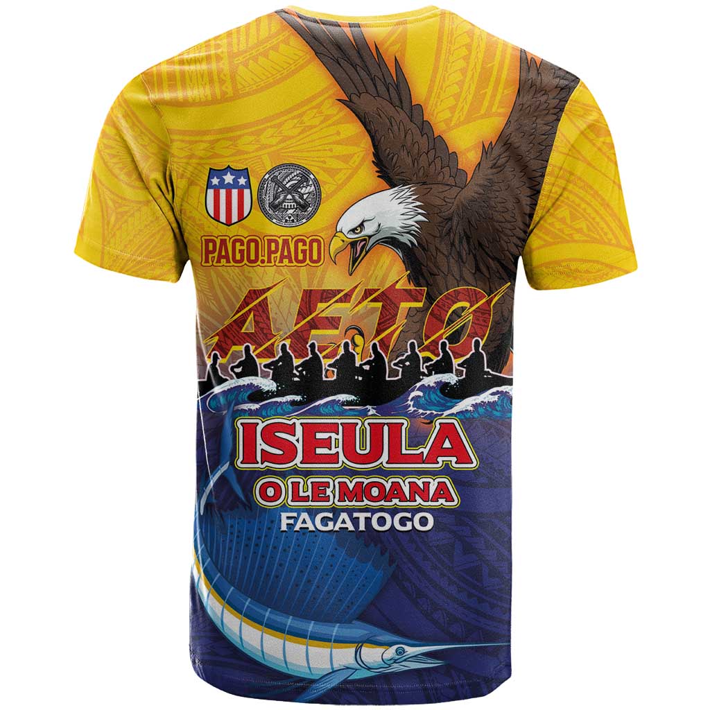 American Samoa Fautasi T Shirt Bald Eage and Sailfish with Kakau Motifs - Polynesian Pride