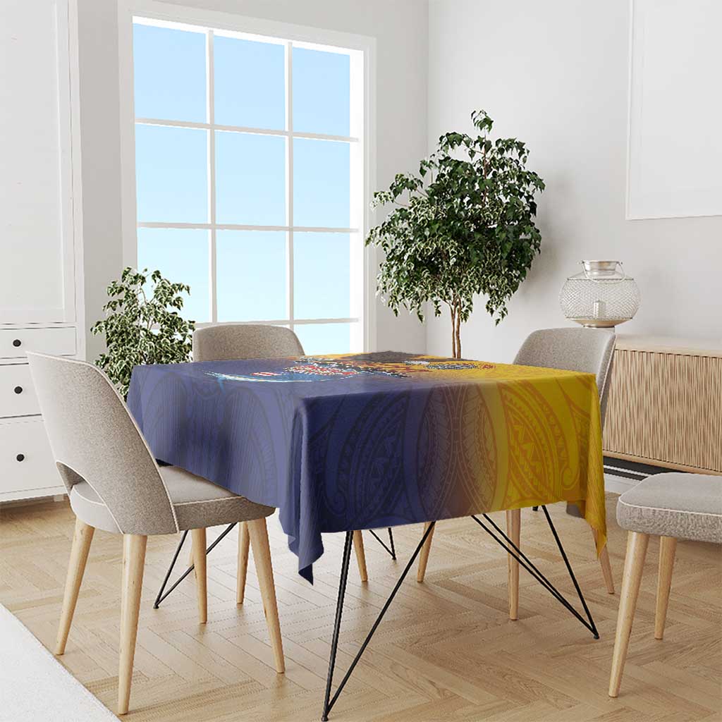 American Samoa Fautasi Tablecloth Bald Eage and Sailfish with Kakau Motifs - Polynesian Pride