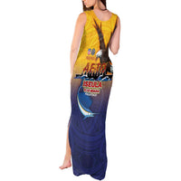 American Samoa Fautasi Tank Maxi Dress Bald Eage and Sailfish with Kakau Motifs - Polynesian Pride