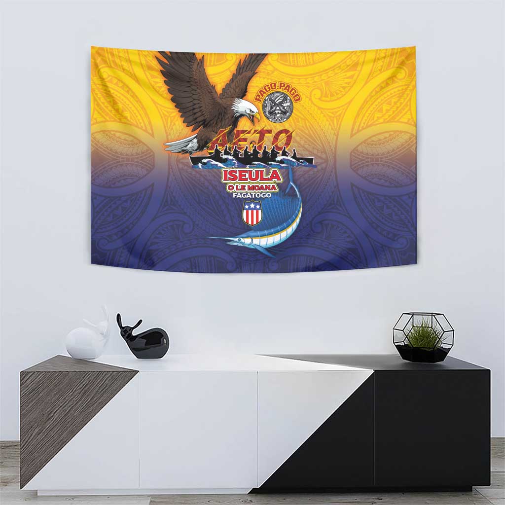 American Samoa Fautasi Tapestry Bald Eage and Sailfish with Kakau Motifs LT03 - Polynesian Pride