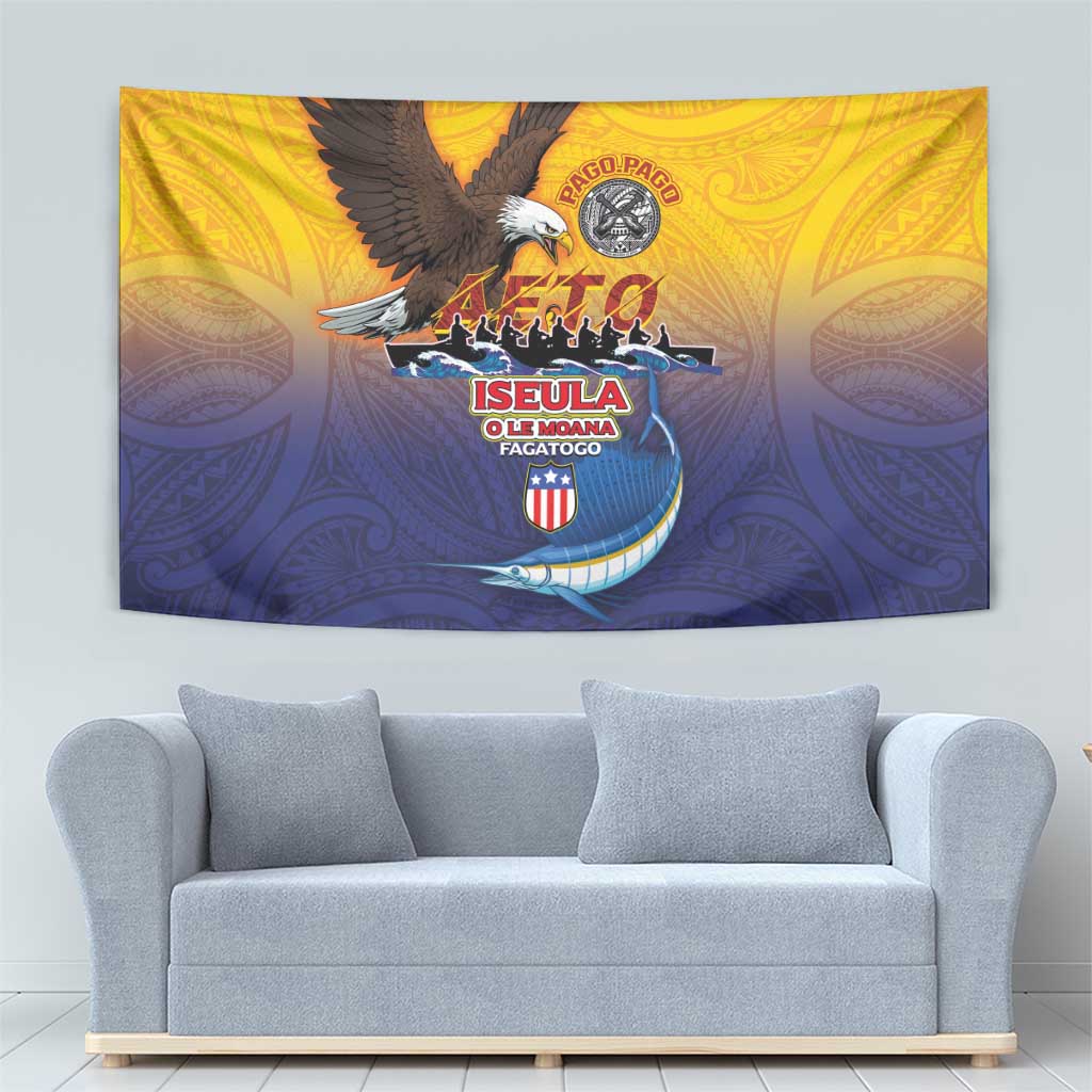 American Samoa Fautasi Tapestry Bald Eage and Sailfish with Kakau Motifs LT03 - Polynesian Pride