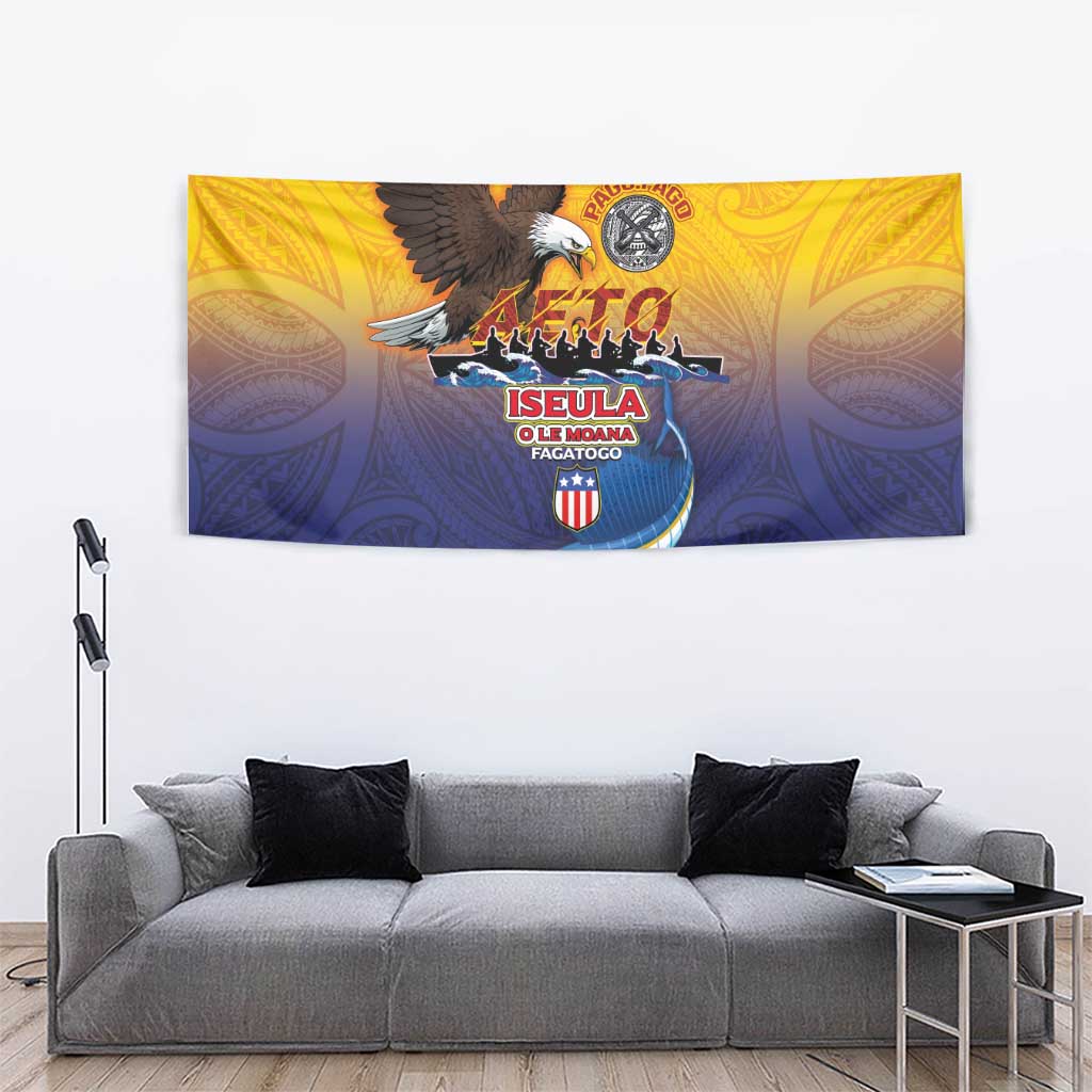 American Samoa Fautasi Tapestry Bald Eage and Sailfish with Kakau Motifs LT03 - Polynesian Pride