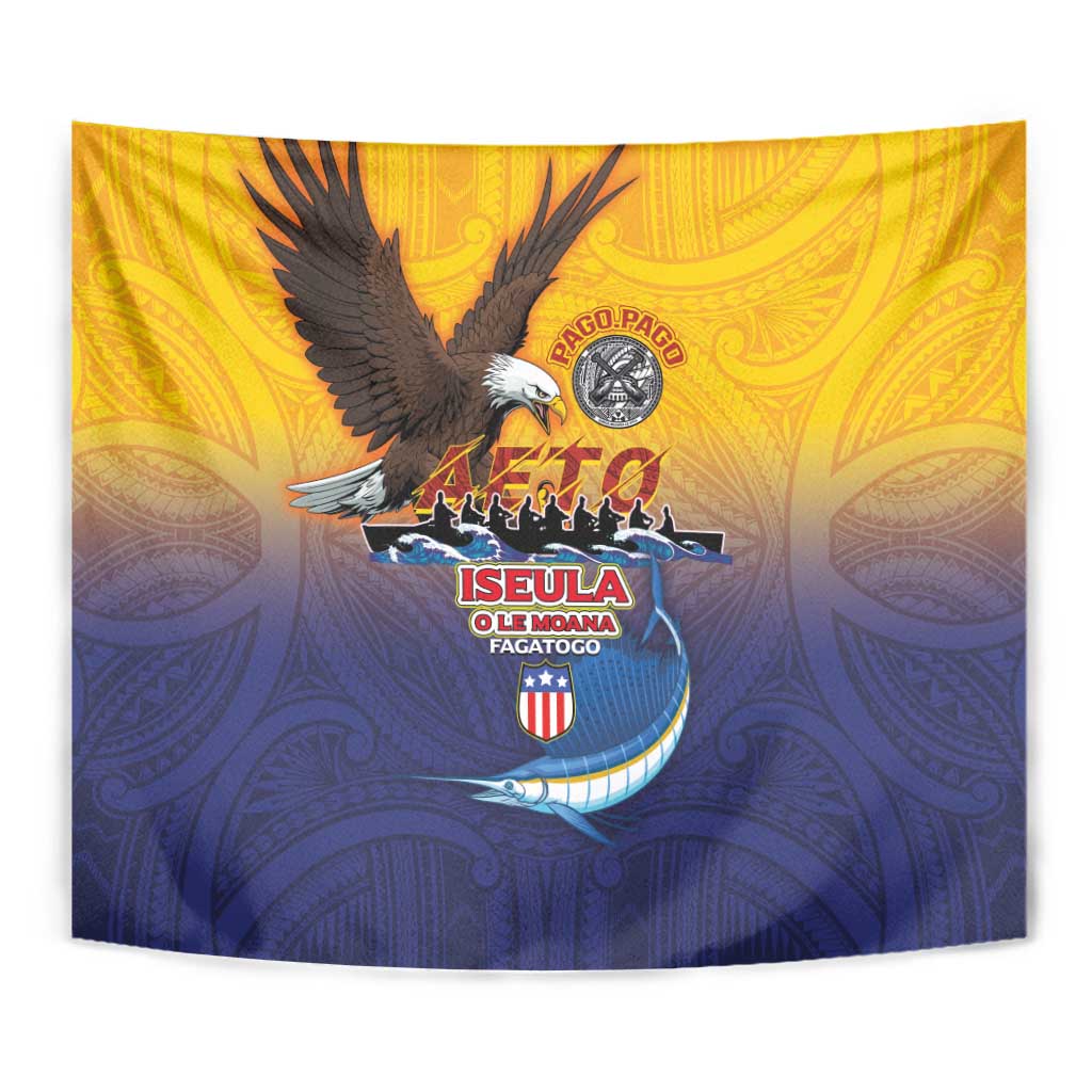 American Samoa Fautasi Tapestry Bald Eage and Sailfish with Kakau Motifs LT03 - Polynesian Pride