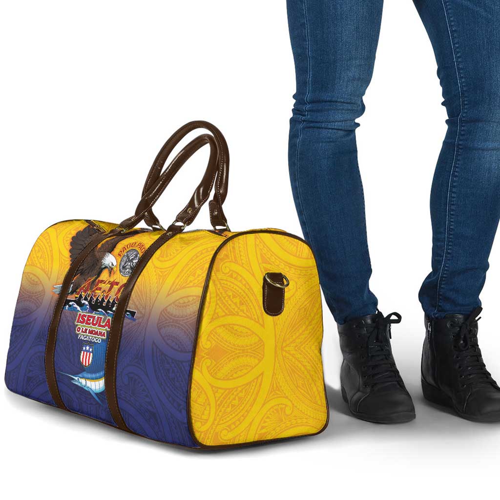American Samoa Fautasi Travel Bag Bald Eage and Sailfish with Kakau Motifs - Polynesian Pride
